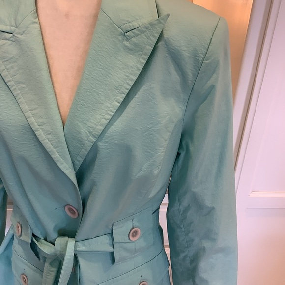 DEBBIE SHUCHAT Belted Trench Coat Size XL Turquoise Blue - Picture 2 of 9